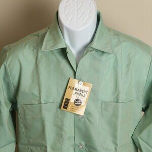NEW Deadstock Grand Prix Men's vintage green fleck loop collar shirt Small S NWT